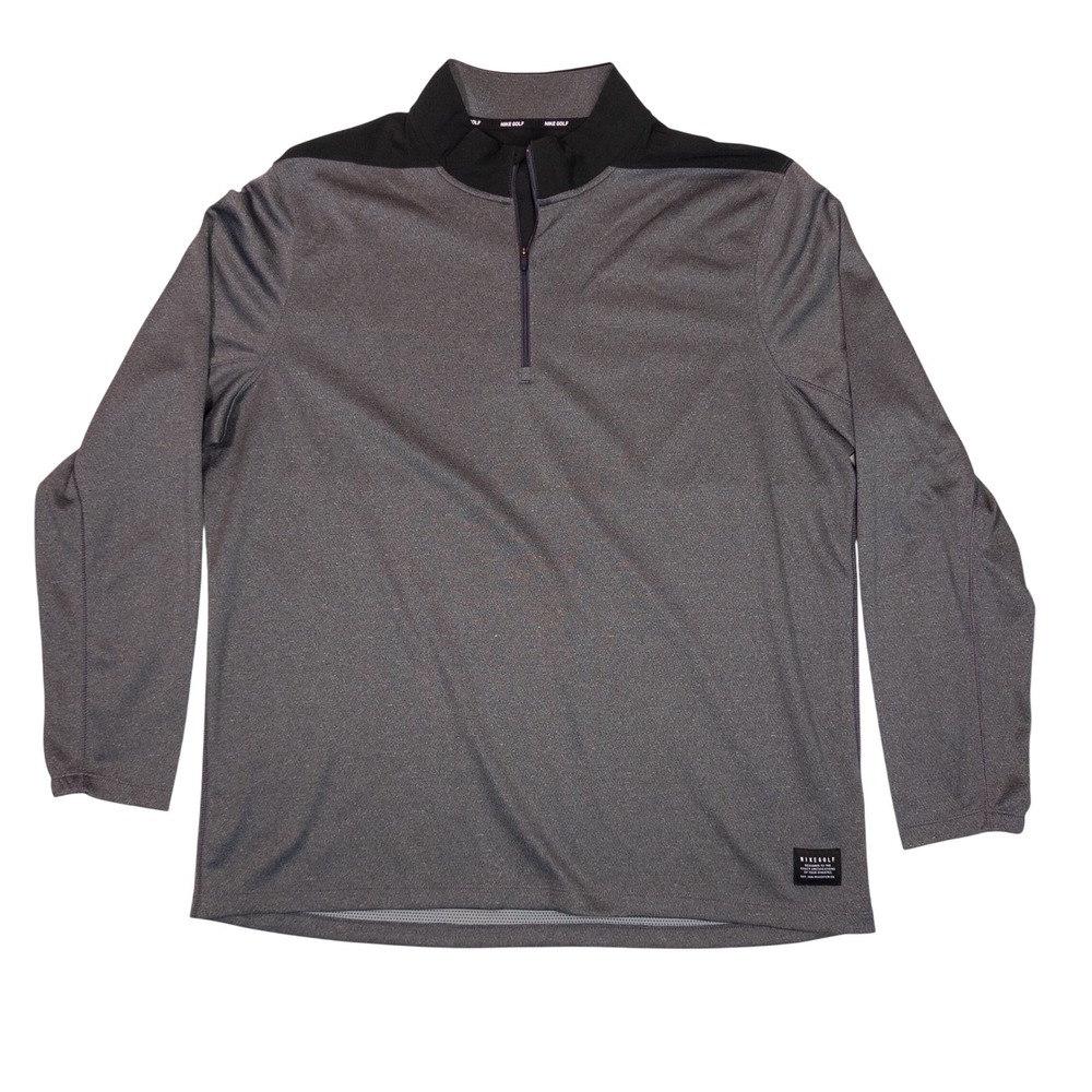 Nike Golf Pullover Men XL Grey Black 1/4 Zip Heathered Mock Neck